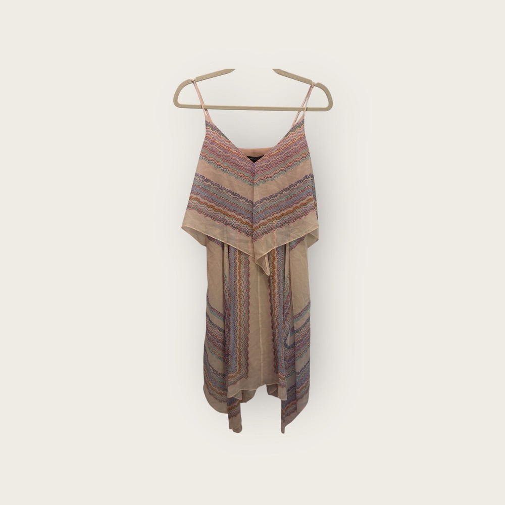 BCBGMAXAZRIA‎ Dress XXS Multicolor Print Silk Chiffon Sheer Layered Mini